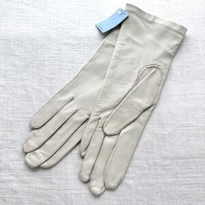 Vintage Van Raalte Cabretta Leather Gloves Silk Lined Cream Deadstock Size 7